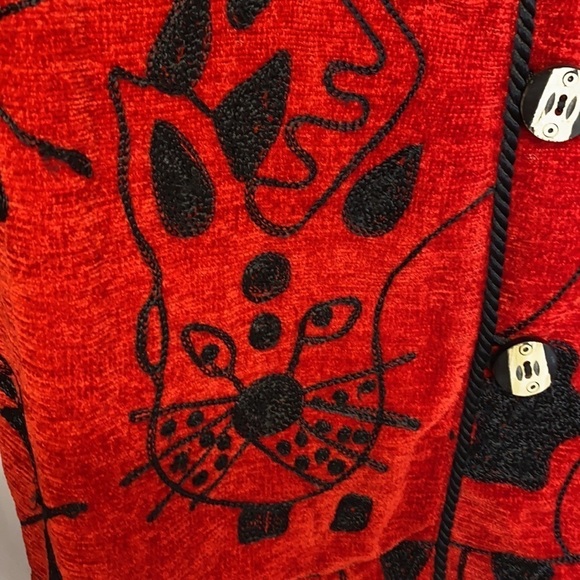 Vintage Allure Cat Dog Picasso Red Black Retro Jacket - Picture 5 of 16